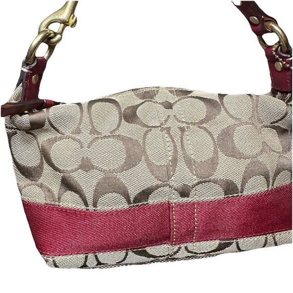 Vintage Y2K Coach Signature Mini HandBag 40024 Purse Khaki/Crimson Monogram - Picture 1 of 16